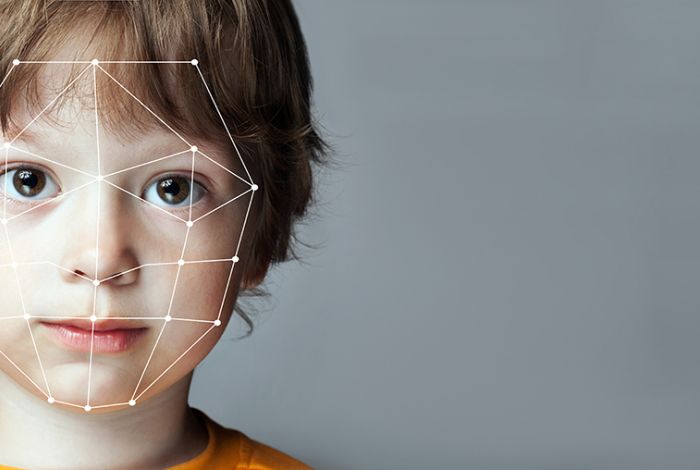 Boy - with simplified mesh of his face illustrated.